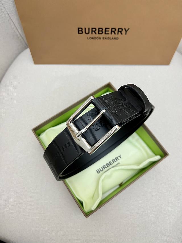 Burberry-巴宝莉 男士专柜对版金属扣 头层牛皮双面外用腰带 商务通勤休闲场合均适合佩戴 3.5Cm